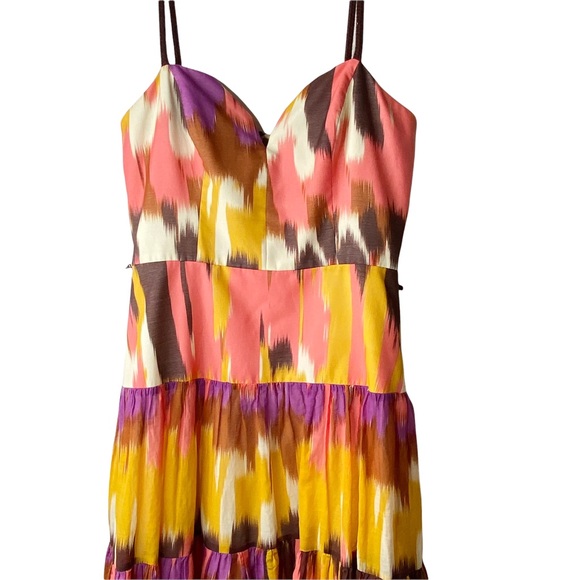 Milly of New York Watercolor Ikat Tiered Ruffle Silk Broomstick Sundress… - Picture 2 of 15